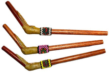 Load image into Gallery viewer, Tepi (serving pipe), Amazonian wood with beadwork and leaf carving
