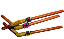 Load image into Gallery viewer, Tepi (serving pipe), Amazonian wood with beadwork and leaf carving
